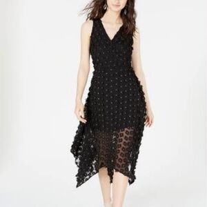 Kensie Black 3D Floral Fit & Flare Black Dress- Asymmetrical Bottom